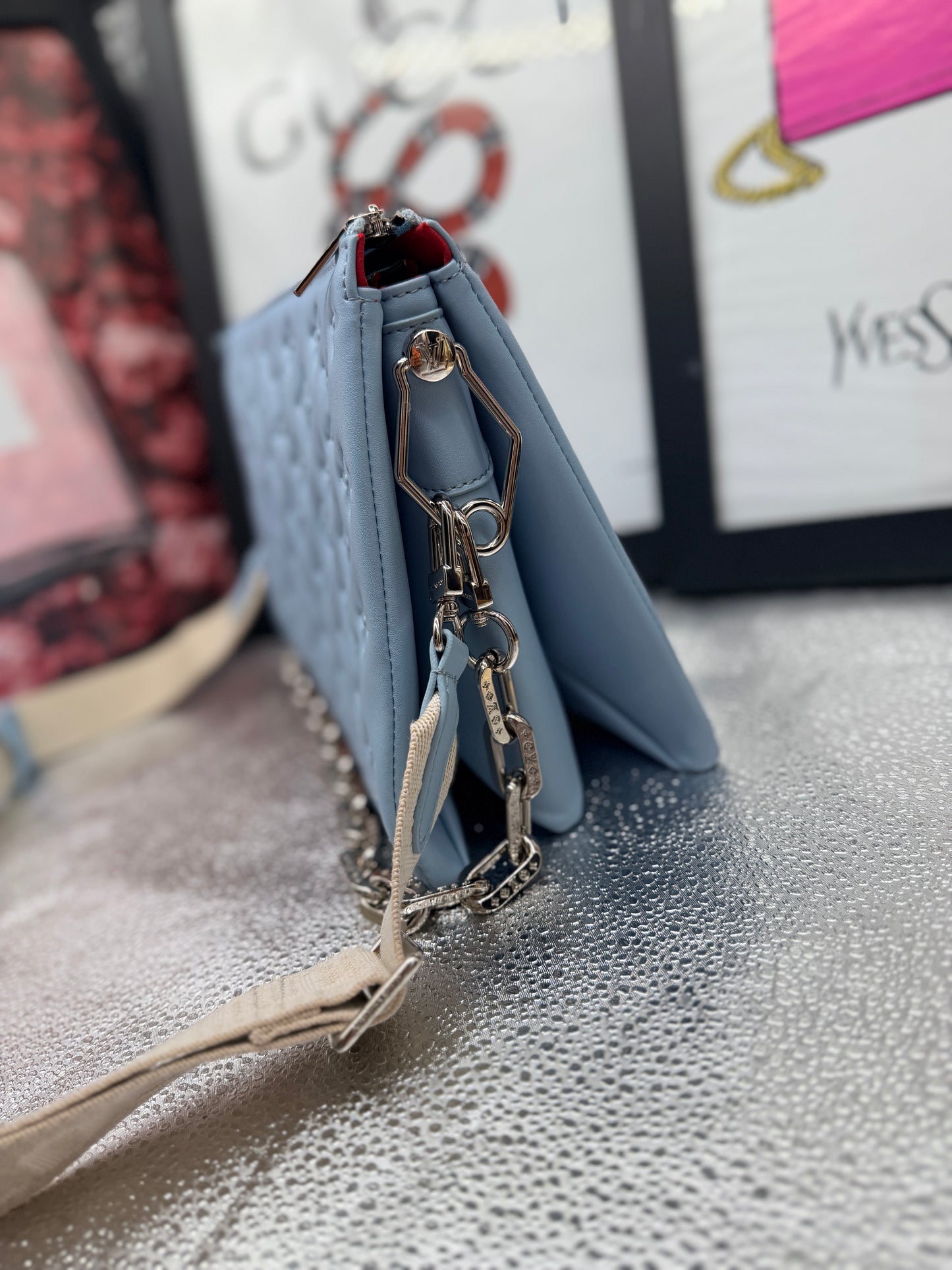 Blue embossed crossbody