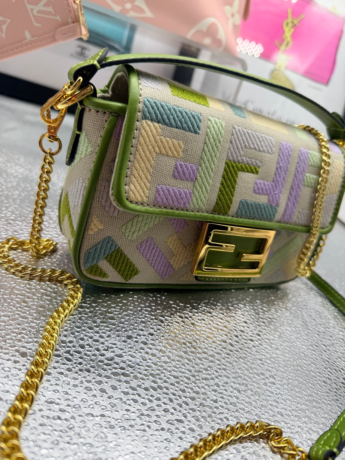 Multi color "F" bag